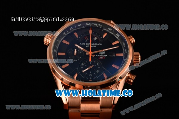 Tag Heuer Grand Carrera RS3 Chrono Miyota Quartz Rose Gold Case/Bracelet with Black Dial and Rose Gold Stick Markers - Click Image to Close
